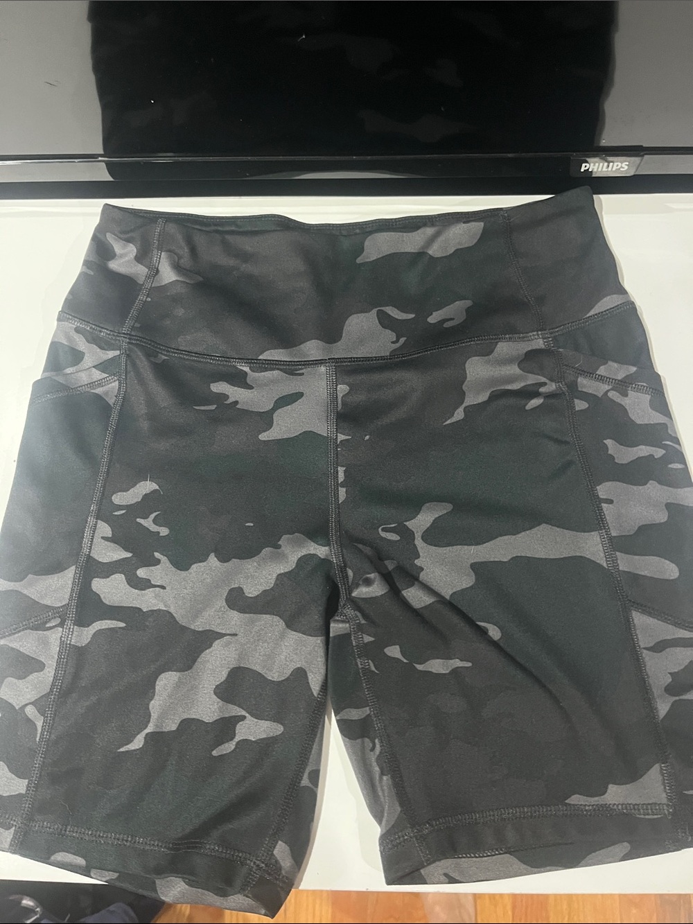 Avia Black & Gray Camo High-Rise Bike Shorts